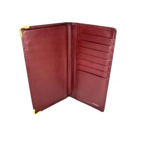 Cartier Must de Cartier Bordeaux Leather Long Wallet Gold Corners Vintage Italy - Picture 3 of 8